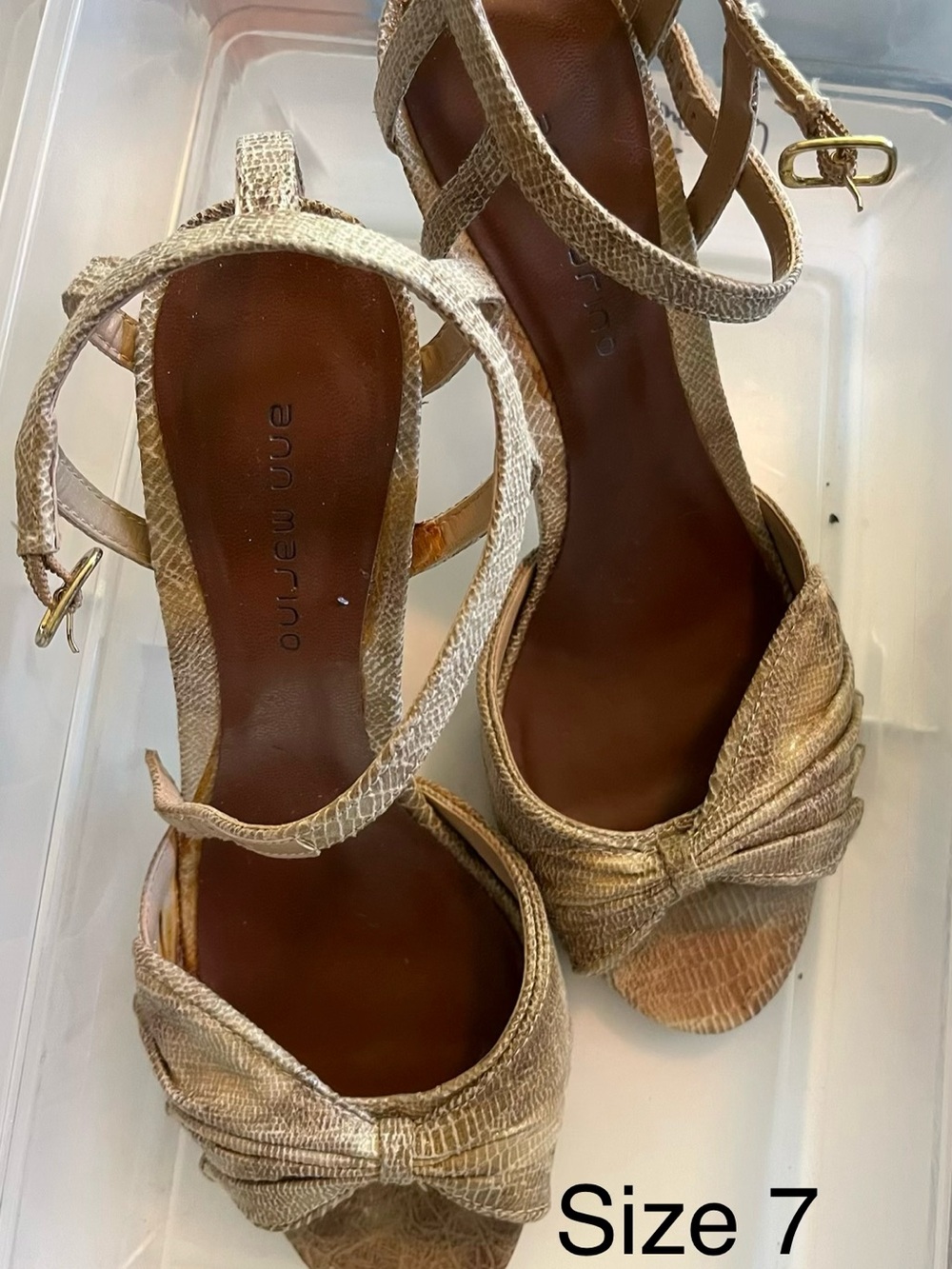 Ann Marino Metallic Gold Textured Strappy Peep-Toe Heels